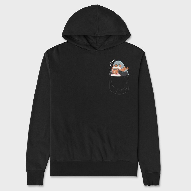 Cute Penguin In Pocket Coffee, Hanorac Oversize Barbati (Unisex)