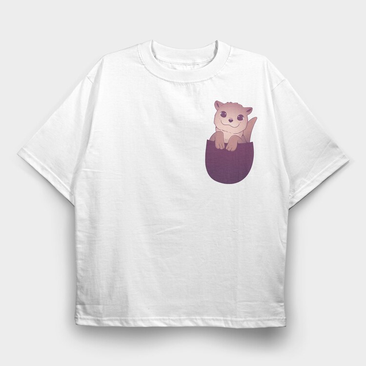 Cute Otter In Pocket, Tricou Oversize Barbati (Unisex)