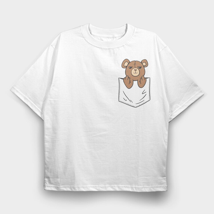 Teddy Bear Middle Finger Pocket, Tricou Oversize Barbati (Unisex)