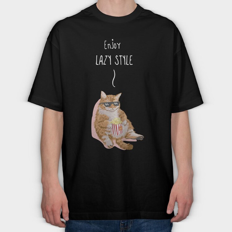 Lazy Cat Vibes, Tricou Oversize Barbati (Unisex)