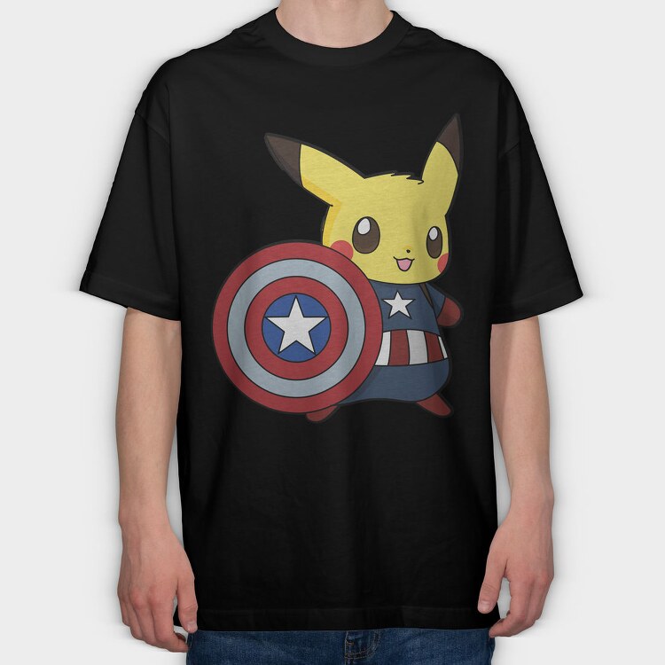 Pikachu Captain Shield, Tricou Oversize Barbati (Unisex)