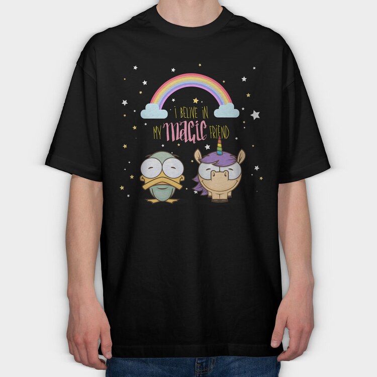Rainbow Unicorn Duo, Tricou Oversize Barbati (Unisex)