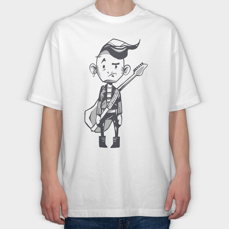 Character Holding Guitar Punk, Tricou Oversize Barbati (Unisex)