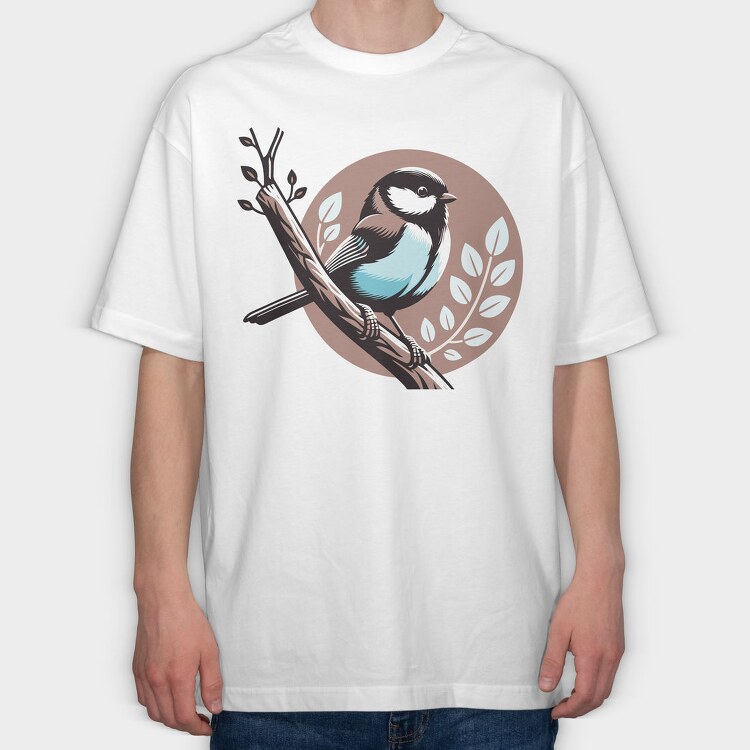 Chickadee Branch Circle, Tricou Oversize Barbati (Unisex)