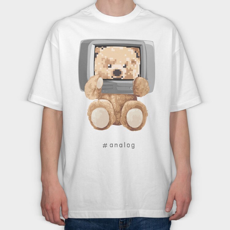 Teddy Pixel Screen, Tricou Oversize Barbati (Unisex)