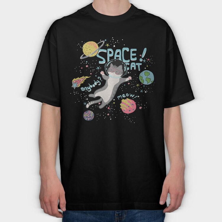 Space Cat Adventure, Tricou Oversize Barbati (Unisex)