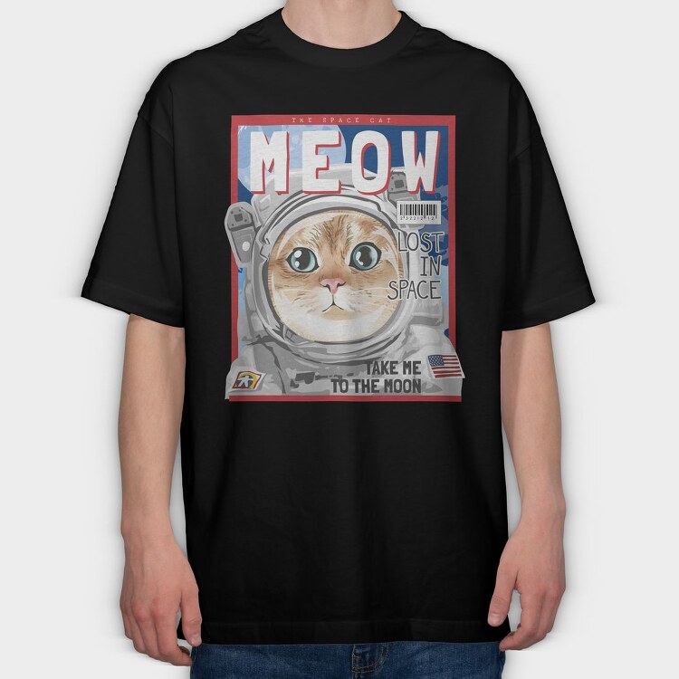 Space Cat Astronaut, Tricou Oversize Barbati (Unisex)