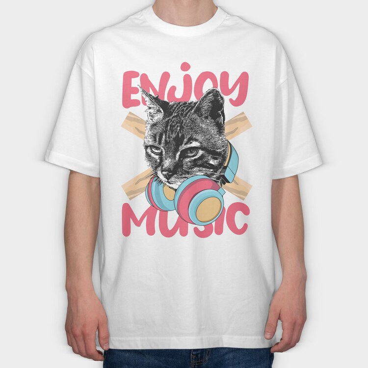 Cat Music Vibes, Tricou Oversize Barbati (Unisex)