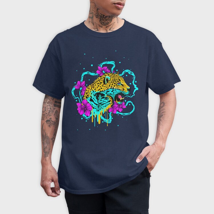Leopard Flow Floral, Tricou Barbati (Unisex)