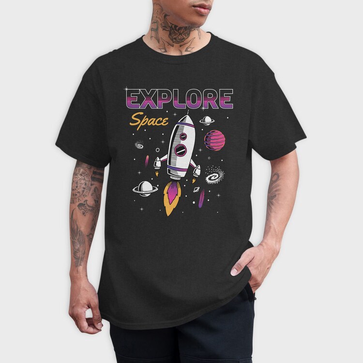 Space Explorer Rocket Ship, Tricou Barbati (Unisex)