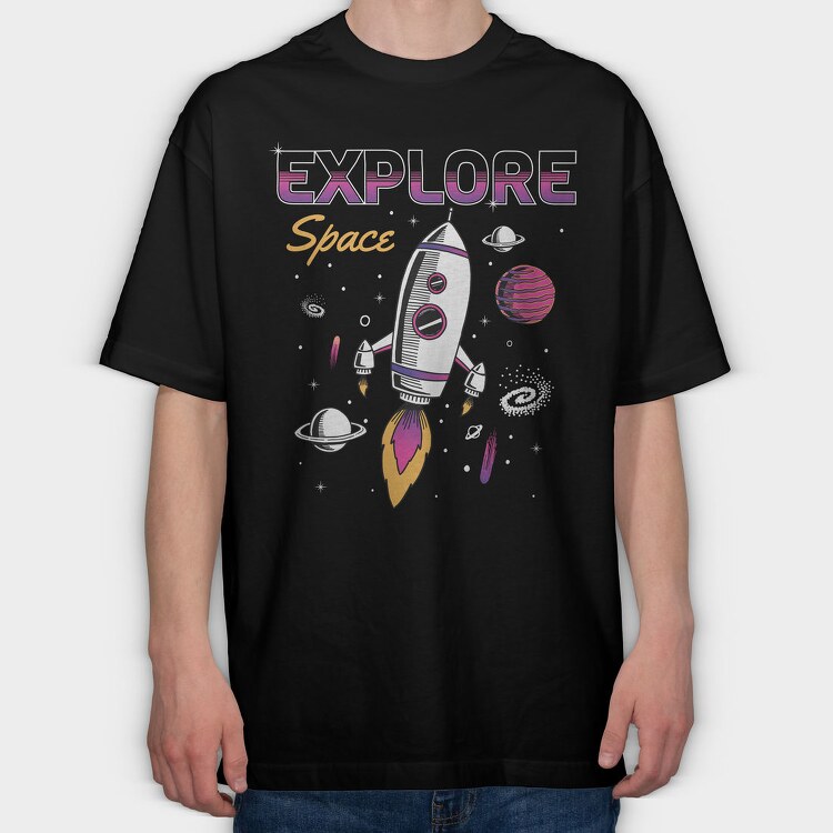 Space Explorer Rocket Ship, Tricou Oversize Barbati (Unisex)