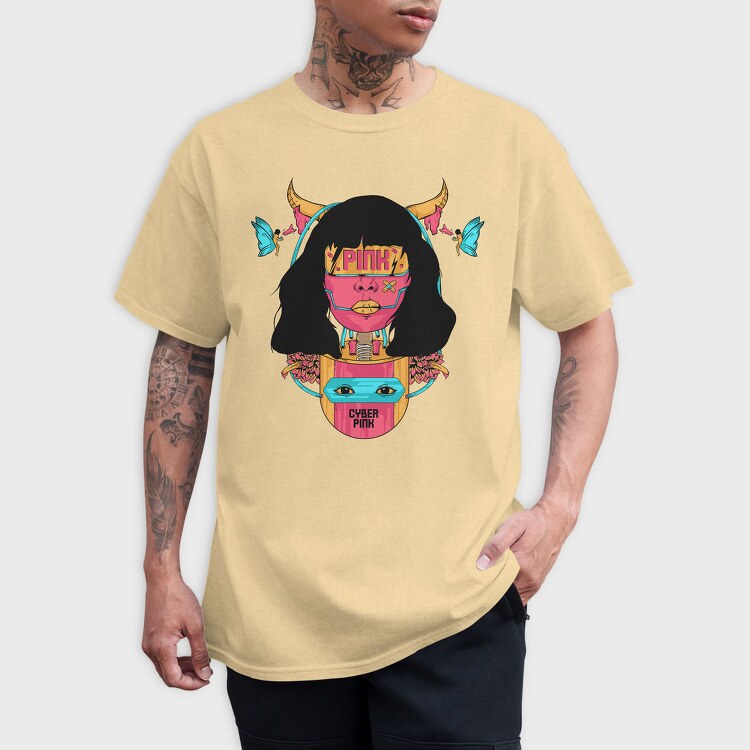 Cyber Pink Horns, Tricou Barbati (Unisex)