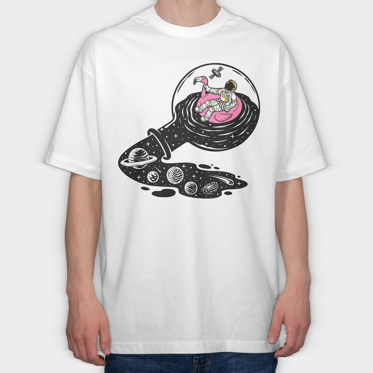 Space Flamingo Float, Tricou Oversize Barbati (Unisex)