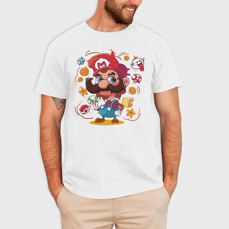 Mario Mustache Madness, Tricou Barbati (Unisex)