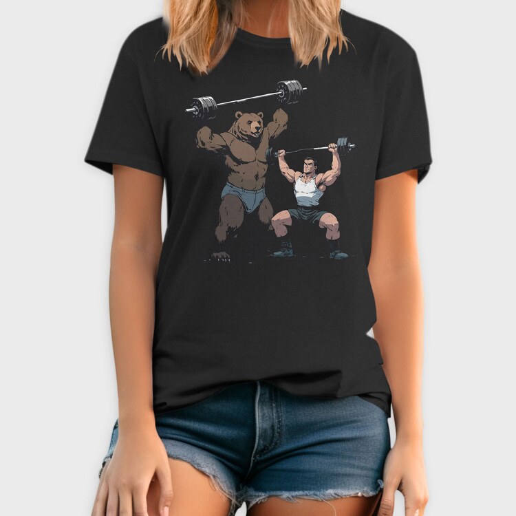 Bear and Man Lifting Weights, Tricou Barbati (Unisex)