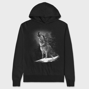 Realistic Wolf Monocrhome Howl, Hanorac Oversize Barbati (Unisex)