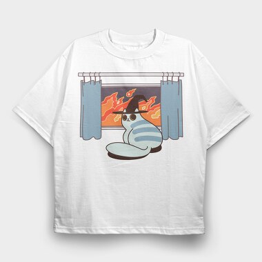 Feline Flame Rebellion, Tricou Oversize Barbati (Unisex)