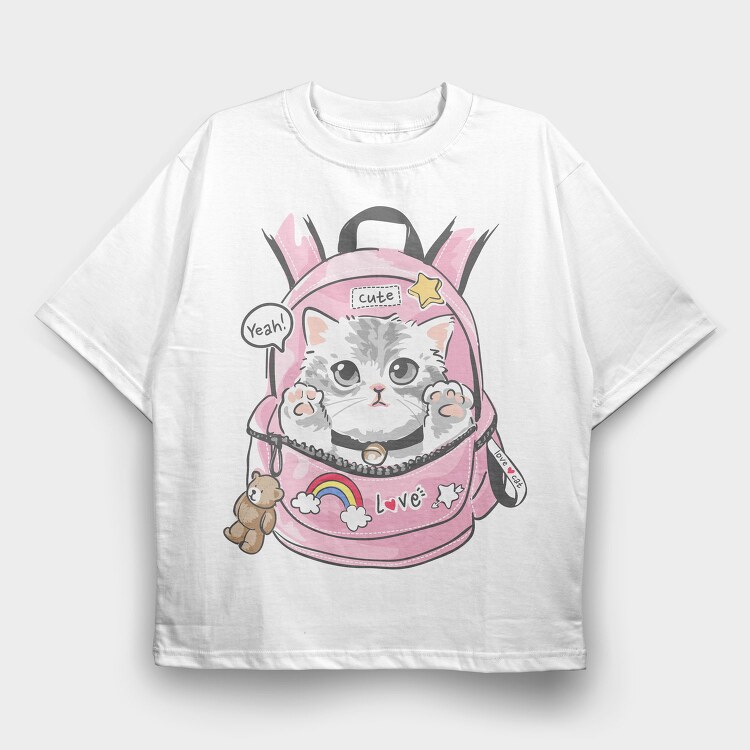 Kitty Backpack Love, Tricou Oversize Barbati (Unisex)