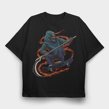 Skateboard Grim Reaper, Tricou Oversize Barbati (Unisex)