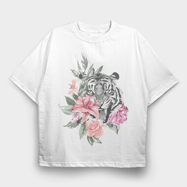 Tiger Bloom Night, Tricou Oversize Barbati (Unisex)