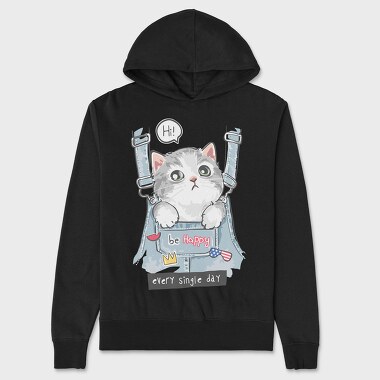 Cat In Jeans Vibes, Hanorac Oversize Barbati (Unisex)