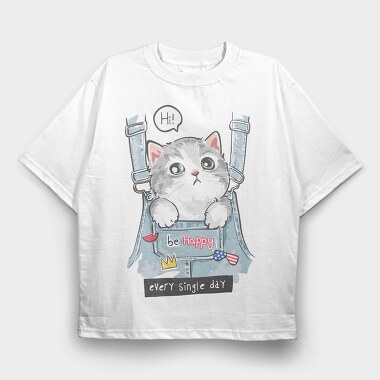 Cat In Jeans Vibes, Tricou Oversize Barbati (Unisex)