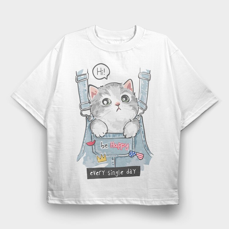 Cat In Jeans Vibes, Tricou Oversize Barbati (Unisex)