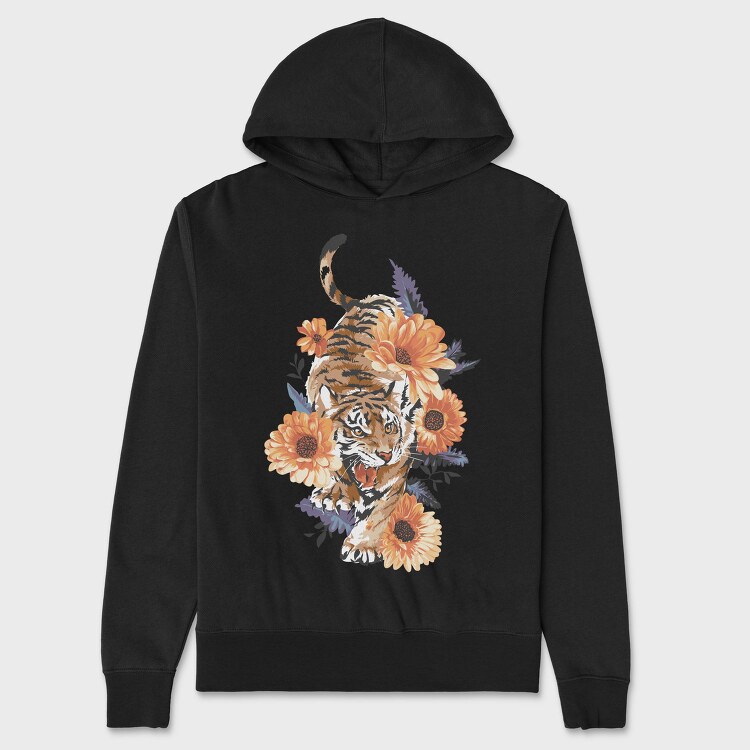 Tiger Floral Attitude, Hanorac Oversize Barbati (Unisex)