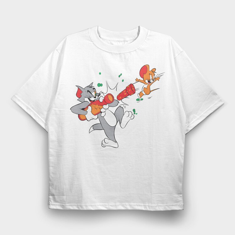 Tom And Jerry Night Rush, Tricou Oversize Barbati (Unisex)
