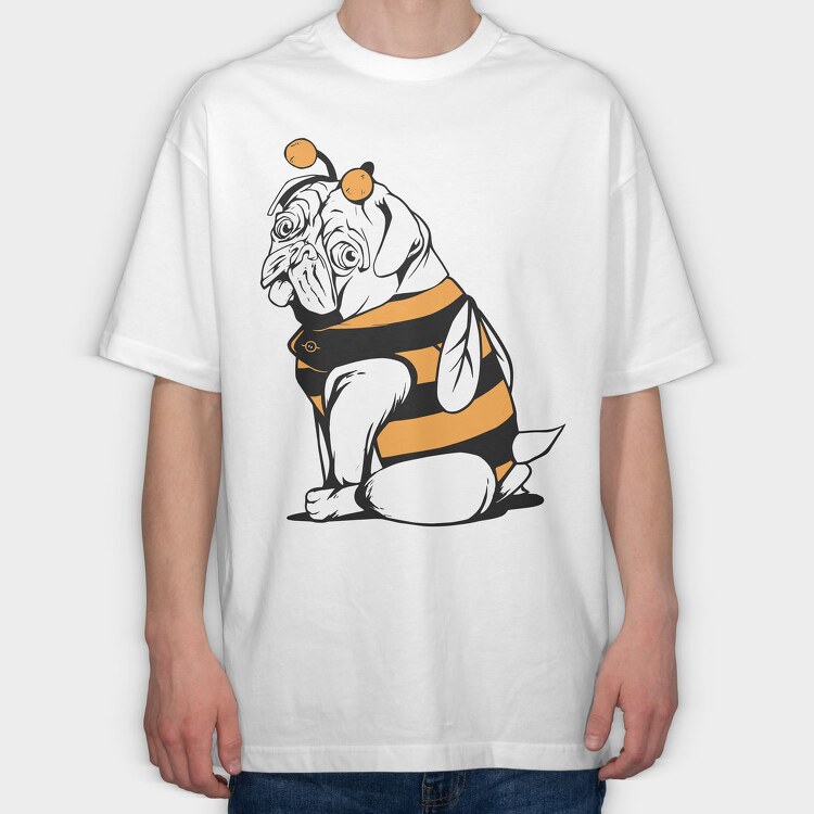 Bee Pug Dog, Tricou Oversize Barbati (Unisex)
