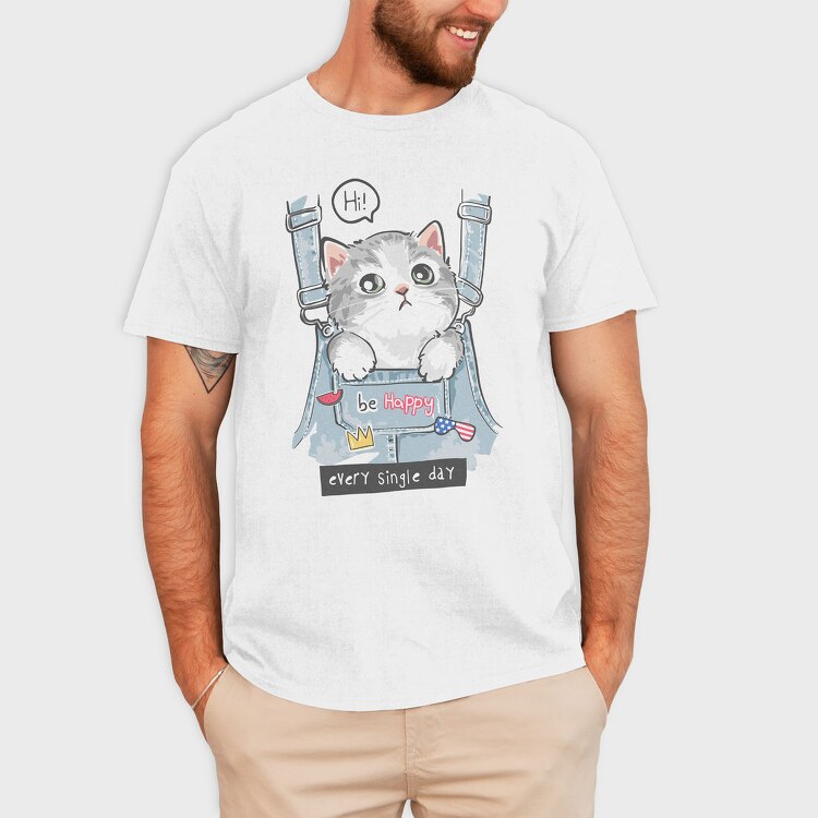 Cat In Jeans Vibes, Tricou Barbati (Unisex)