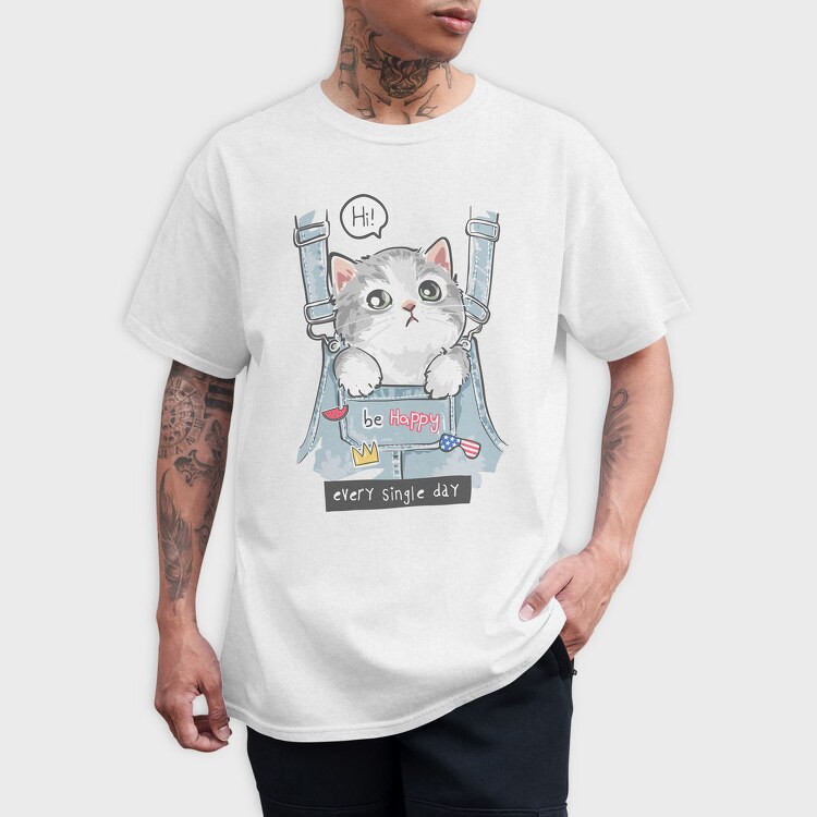 Cat In Jeans Vibes, Tricou Barbati (Unisex)