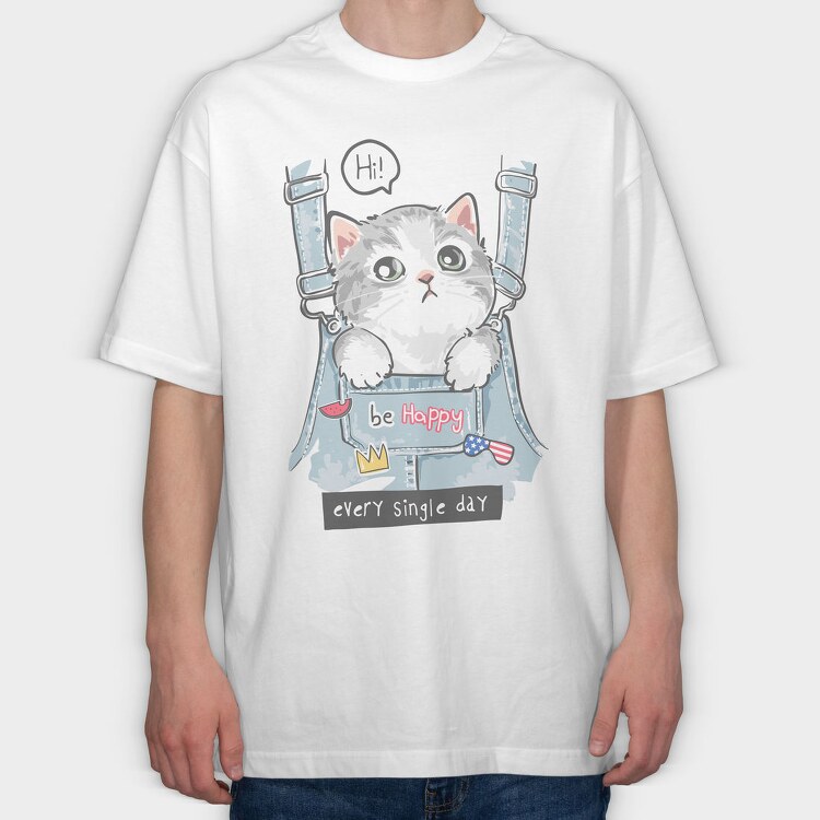 Cat In Jeans Vibes, Tricou Oversize Barbati (Unisex)