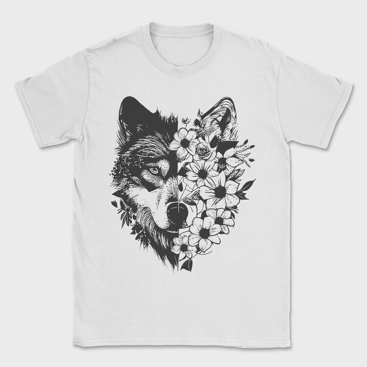 Wolf With Flowers, Tricou Barbati (Unisex)