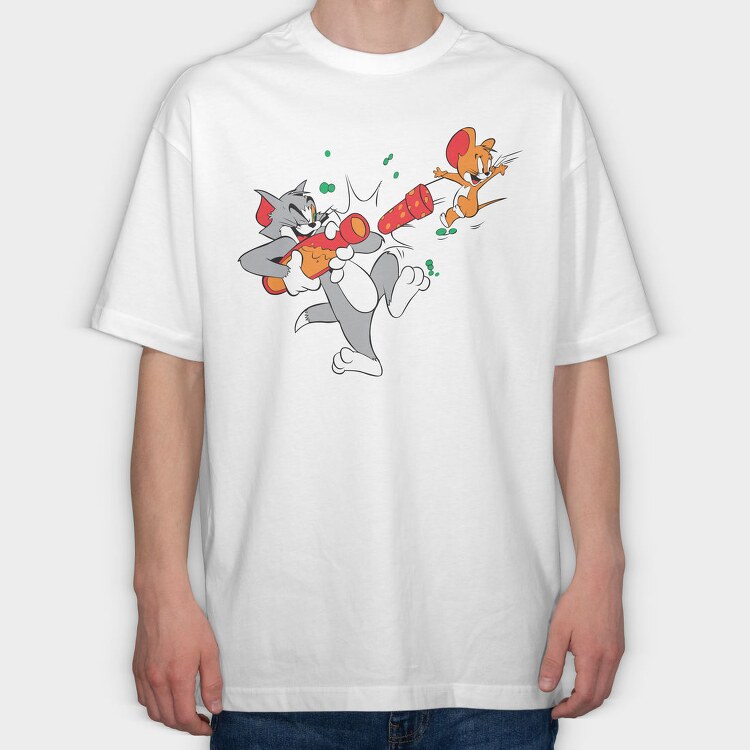 Tom And Jerry Night Rush, Tricou Oversize Barbati (Unisex)