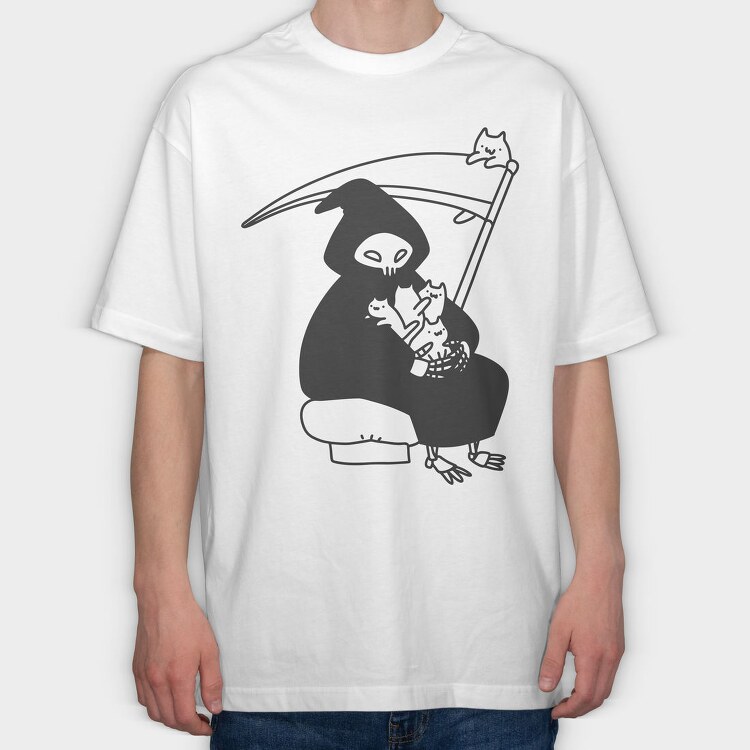 Grim Reaper Cat Rebellion, Tricou Oversize Barbati (Unisex)