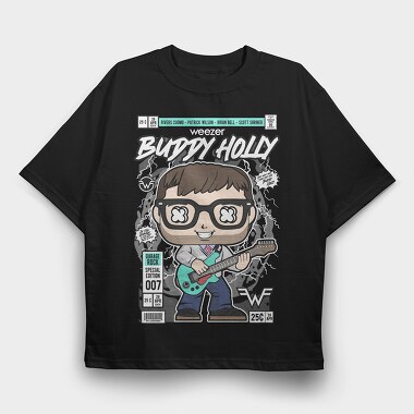 Buddy Holly Rockstar, Tricou Oversize Barbati (Unisex)