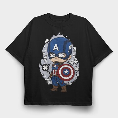 Captain America Chibi, Tricou Oversize Barbati (Unisex)