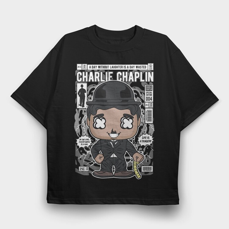 Charlie Chaplin Comic, Tricou Oversize Barbati (Unisex)