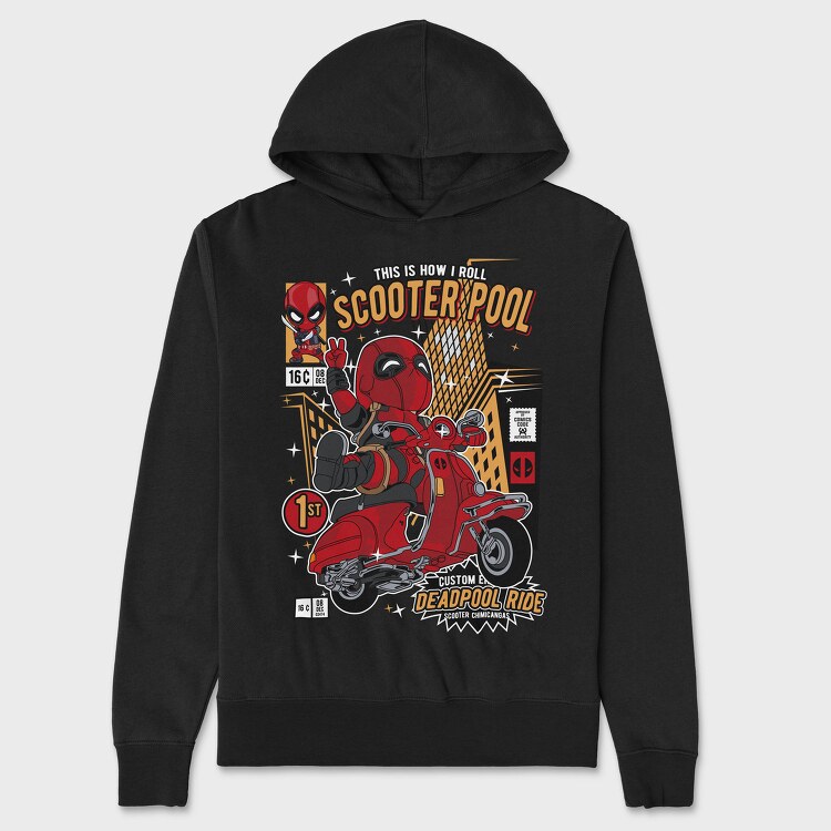 Deadpool Scooter Rider, Hanorac Oversize Barbati (Unisex)