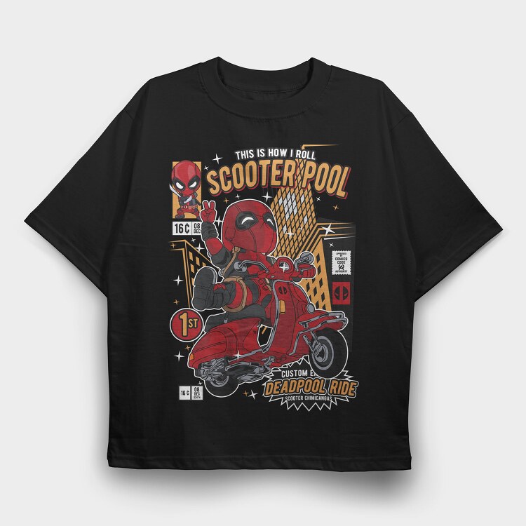 Deadpool Scooter Rider, Tricou Oversize Barbati (Unisex)