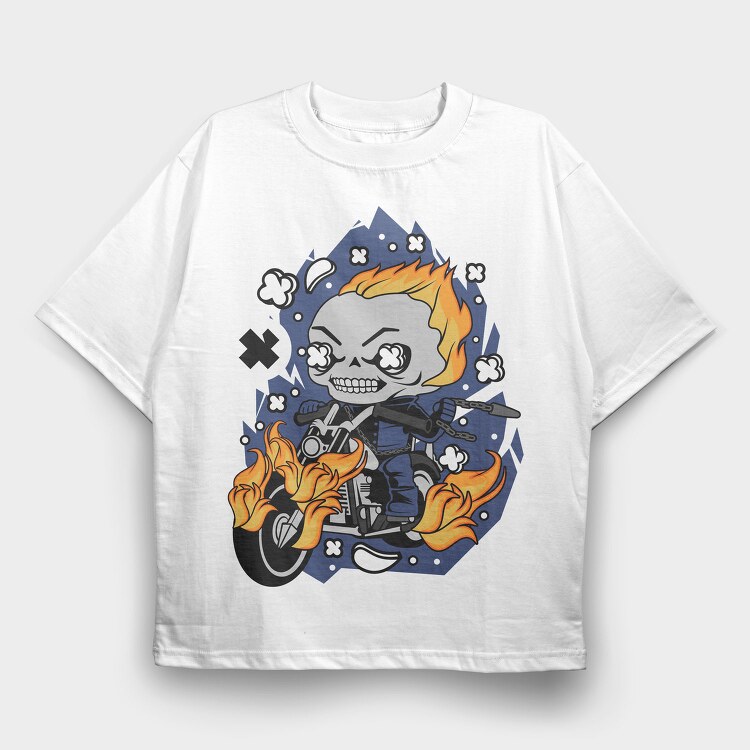 Flame Rider Skull, Tricou Oversize Barbati (Unisex)
