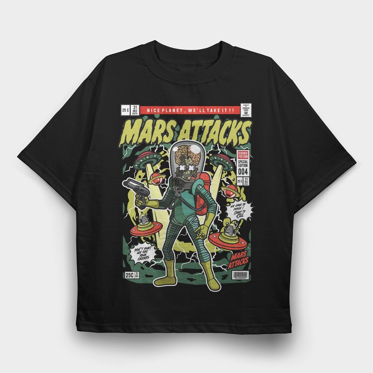 Mars Attack Alien, Tricou Oversize Barbati (Unisex)