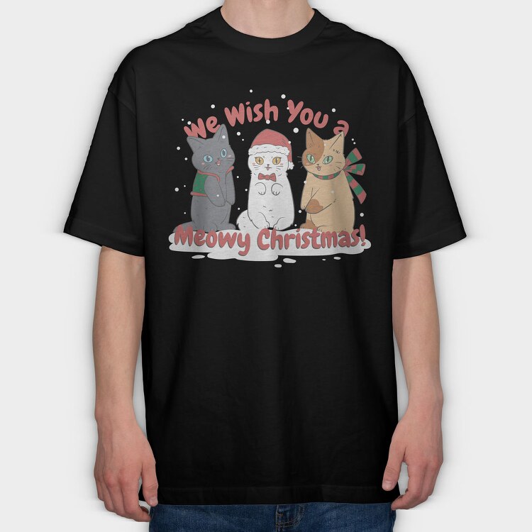 We Wish You a Meowy Christmas, Tricou Oversize Barbati (Unisex)