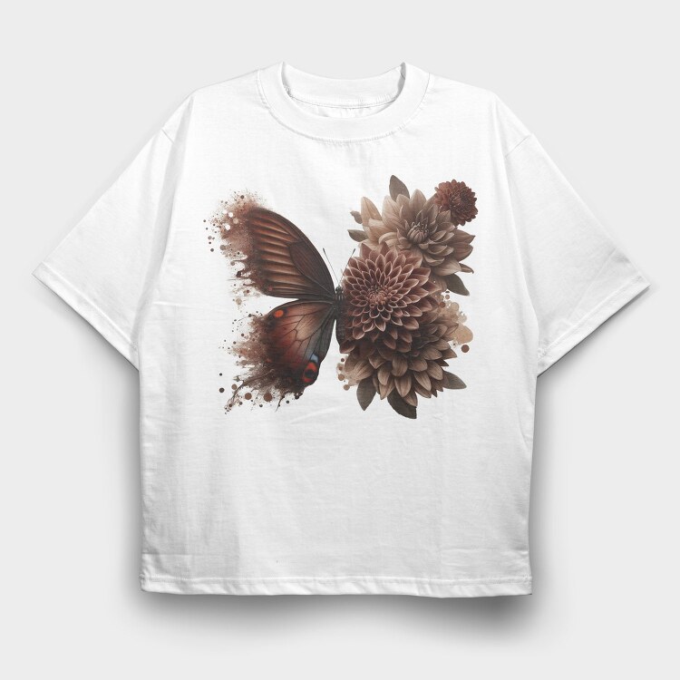 Brown Butterfly Floral, Tricou Oversize Barbati (Unisex)