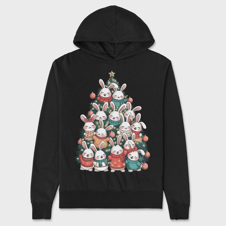Bunny Christmas Tree, Hanorac Oversize Barbati (Unisex)