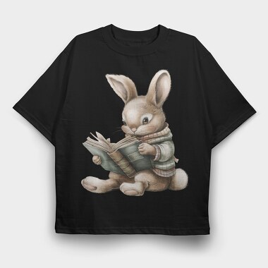 Bunny Reading Book, Tricou Oversize Barbati (Unisex)