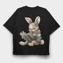 Bunny Reading Book, Tricou Oversize Barbati (Unisex)