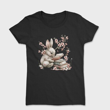 Bunny Reading Books Flowers, Tricou Femei
