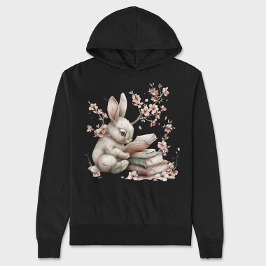 Bunny Reading Books Flowers, Hanorac Oversize Barbati (Unisex)